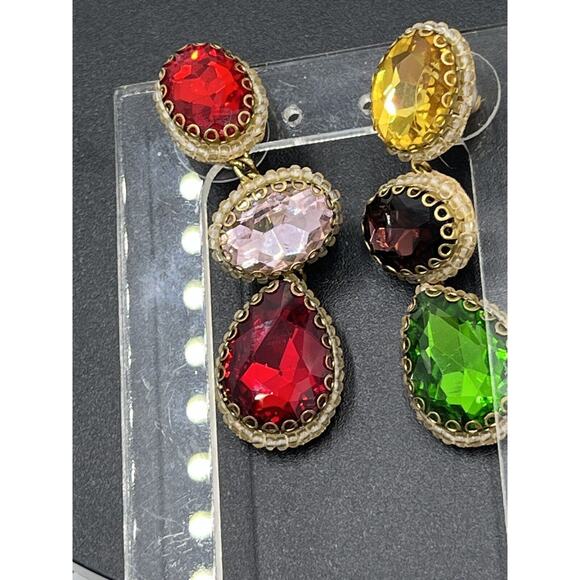 Deepa by Deepa Gurnani Jewel Color Rhinestones Gold Tone Post Dangle Earrings - Picture 8 of 8